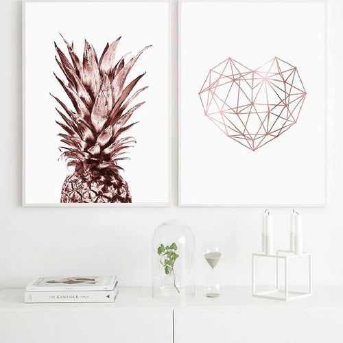 Rose Gold Wall Art Tropical Pineapple Posters and Prints Geometric Heart Canvas Painting Scandinavian Luxury Pictures Home Decor