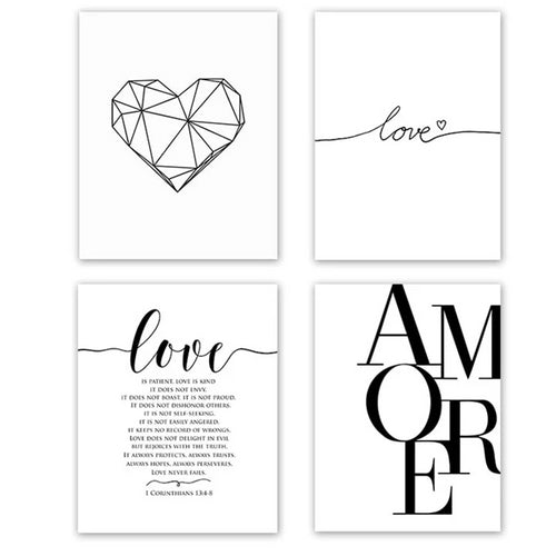 Scandinavian Style Love Poster Black and White Canvas Painting Amore Wall Pictures For Living Room Nordic Decoration Home Art