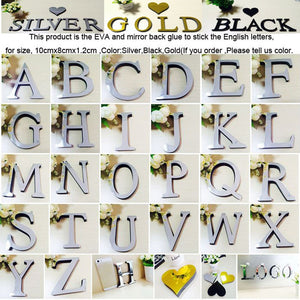Silver 26 Letters DIY 3D Mirror Acrylic Wall Sticker Decals Home Decor Wall Art Mural wall stickers art Decals Gold Silver  F1