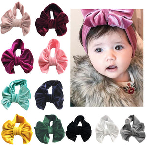 Toddle Kids Baby Girl Gold Velvet Headband Fashion Solid Cloth Bow Turban Knot Head Wrap Hairband Stretch Girls Headbands 3-12M