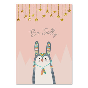 Tribal Woodland Animal Poster Nursery Canvas Wall Art Print Fox Owl Bear Painting Nordic Kids Decoration Picture Bedroom Decor