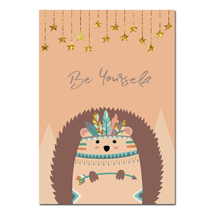 Tribal Woodland Animal Poster Nursery Canvas Wall Art Print Fox Owl Bear Painting Nordic Kids Decoration Picture Bedroom Decor