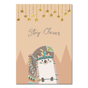 Tribal Woodland Animal Poster Nursery Canvas Wall Art Print Fox Owl Bear Painting Nordic Kids Decoration Picture Bedroom Decor