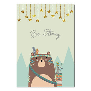 Tribal Woodland Animal Poster Nursery Canvas Wall Art Print Fox Owl Bear Painting Nordic Kids Decoration Picture Bedroom Decor