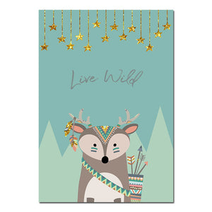 Tribal Woodland Animal Poster Nursery Canvas Wall Art Print Fox Owl Bear Painting Nordic Kids Decoration Picture Bedroom Decor
