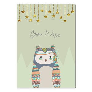 Tribal Woodland Animal Poster Nursery Canvas Wall Art Print Fox Owl Bear Painting Nordic Kids Decoration Picture Bedroom Decor