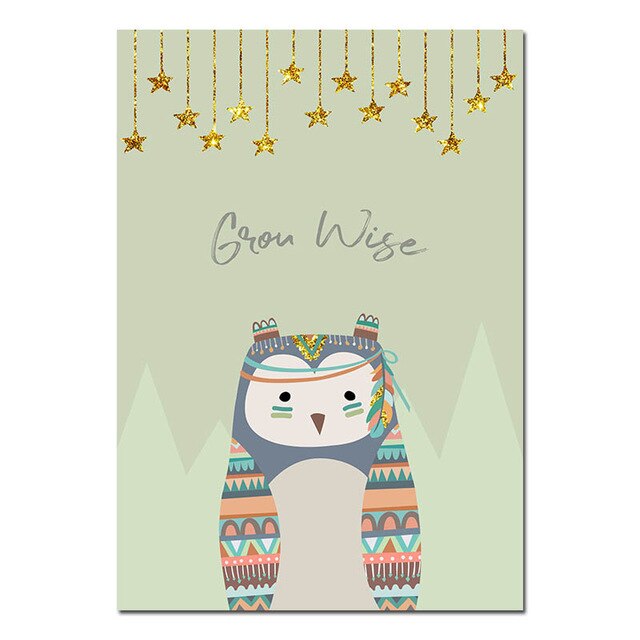Tribal Woodland Animal Poster Nursery Canvas Wall Art Print Fox Owl Bear Painting Nordic Kids Decoration Picture Bedroom Decor