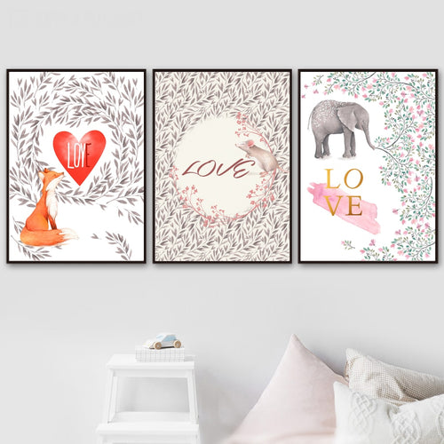 Watercolor Cartoon Fox Mouse Elephant Flower Nordic Posters And Prints Wall Art Canvas Painting Wall Pictures Kids Room Decor