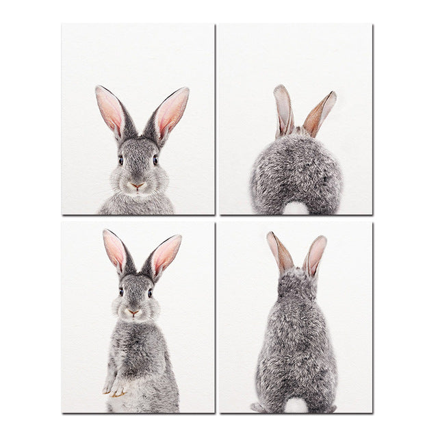 Woodland Animals Rabbit Nursery Wall Art Bunny Butt Canvas Poster Print Nordic Decoration Wall Pictures Baby Kids Room Decor