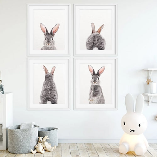 Woodland Animals Rabbit Nursery Wall Art Bunny Butt Canvas Poster Print Nordic Decoration Wall Pictures Baby Kids Room Decor