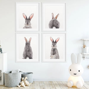Woodland Animals Rabbit Nursery Wall Art Bunny Butt Canvas Poster Print Nordic Decoration Wall Pictures Baby Kids Room Decor