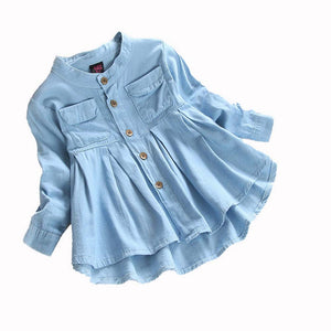 Blue Dress Denim Two Pockets Long Sleeve