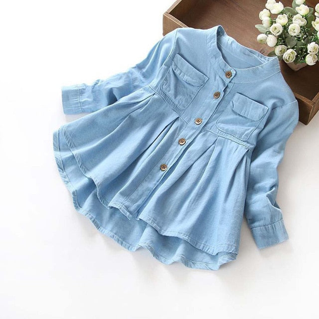 Blue Dress Denim Two Pockets Long Sleeve