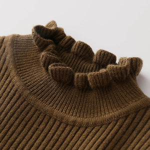 2019 Spring Autumn 2-6 8 10 Years Crew Neck Long Sleeve Solid Color Kids Baby Girls Mini Above Knee Sweater Lace Patchwork Dress