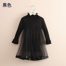 Load image into Gallery viewer, 2019 Spring Autumn 2-6 8 10 Years Crew Neck Long Sleeve Solid Color Kids Baby Girls Mini Above Knee Sweater Lace Patchwork Dress