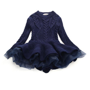 2019 Winter Girls Dresses Tutu Princess Dress Girls Sweater Dresses Thermal Pullover Knitted Outerwears Lace Kids Clothes