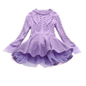 2019 Winter Girls Dresses Tutu Princess Dress Girls Sweater Dresses Thermal Pullover Knitted Outerwears Lace Kids Clothes